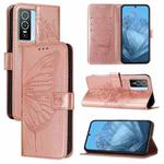 For vivo Y76 5G Embossed Butterfly Leather Phone Case(Rose Gold)