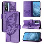 For vivo Y76 5G Embossed Butterfly Leather Phone Case(Light Purple)
