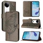 For vivo S19 Embossed Butterfly Leather Phone Case(Grey)