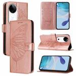 For vivo S19 Embossed Butterfly Leather Phone Case(Rose Gold)