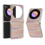 For ZTE nubia Flip 3 in 1 Colorful Rhombic Texture Frosted Translucent Frame PU Phone Case(Pink)