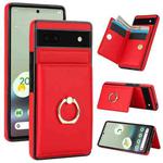For Google Pixel 6a RFID Anti-theft Card Ring Holder Phone Case(Red)