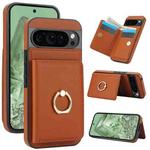 For Google Pixel 9 RFID Anti-theft Card Ring Holder Phone Case(Brown)
