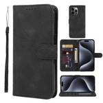 For iPhone 15 Pro Max Skin Feel Geometric Lines Leather Phone Case(Black)