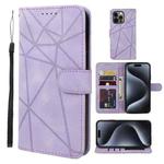 For iPhone 15 Pro Max Skin Feel Geometric Lines Leather Phone Case(Purple)