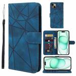 For iPhone 15 Plus Skin Feel Geometric Lines Leather Phone Case(Blue)