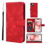 For iPhone 15 Skin Feel Geometric Lines Leather Phone Case(Red)