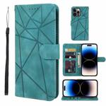 For iPhone 14 Pro Max Skin Feel Geometric Lines Leather Phone Case(Green)