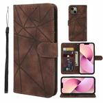 For iPhone 13 Skin Feel Geometric Lines Leather Phone Case(Brown)
