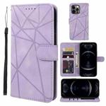 For iPhone 12 / 12 Pro Skin Feel Geometric Lines Leather Phone Case(Purple)