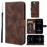For iPhone 12 / 12 Pro Skin Feel Geometric Lines Leather Phone Case(Brown)