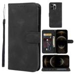 For iPhone 12 Pro Max Skin Feel Geometric Lines Leather Phone Case(Black)
