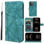For iPhone 12 Pro Max Skin Feel Geometric Lines Leather Phone Case(Green)