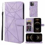 For iPhone 12 Pro Max Skin Feel Geometric Lines Leather Phone Case(Purple)