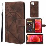 For iPhone 12 mini Skin Feel Geometric Lines Leather Phone Case(Brown)