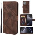 For iPhone 16 Pro Max Skin Feel Geometric Lines Leather Phone Case(Brown)