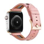 For Apple Watch Series 9 41mm Mesh Calfskin Genuine Leather Watch Band(Pink)