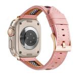 For Apple Watch Ultra 49mm Mesh Calfskin Genuine Leather Watch Band(Pink)