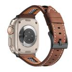 For Apple Watch Ultra 49mm Mesh Calfskin Genuine Leather Watch Band(Dark Brown)