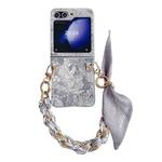 For Samsung Galaxy Z Flip5 Embroidery Style DIY Full Coverage Phone Case with Scarf / Bracelet(Grey)