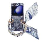 For Samsung Galaxy Z Flip5 Embroidery Style DIY Full Coverage Phone Case with Scarf / Bracelet(Blue)