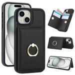 For iPhone 15 Plus RFID Anti-theft Card Ring Holder Phone Case(Black)