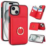 For iPhone 15 Plus RFID Anti-theft Card Ring Holder Phone Case(Red)