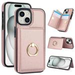 For iPhone 15 RFID Anti-theft Card Ring Holder Phone Case(Rose Gold)