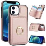 For iPhone 14/13 RFID Anti-theft Card Ring Holder Phone Case(Rose Gold)