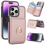 For iPhone 14 Pro RFID Anti-theft Card Ring Holder Phone Case(Rose Gold)