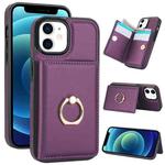 For iPhone 12/12 Pro RFID Anti-theft Card Ring Holder Phone Case(Dark Purple)