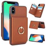 For iPhone XS / X RFID Anti-theft Card Ring Holder Phone Case(Brown)