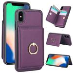 For iPhone XS Max RFID Anti-theft Card Ring Holder Phone Case(Dark Purple)