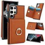 For Samsung Galaxy S22 Ultra 5G RFID Anti-theft Card Ring Holder Phone Case(Brown)
