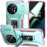 For OnePlus 11 5G Sliding Camshield Holder Phone Case(Grey Green + Pink)