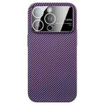 For iPhone 15 Pro Max Large Window Carbon Fiber Shockproof Phone Case(Dark Purple)