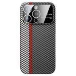 For iPhone 15 Pro Large Window Carbon Fiber Shockproof Phone Case(Silver Red)