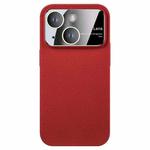 For iPhone 15 Plus Large Window Carbon Fiber Shockproof Phone Case(Red)
