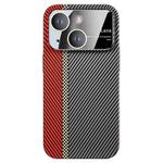 For iPhone 15 Plus Large Window Carbon Fiber Shockproof Phone Case(Red Black)