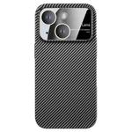 For iPhone 15 Large Window Carbon Fiber Shockproof Phone Case(Black)