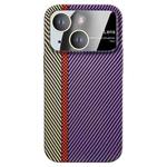 For iPhone 15 Large Window Carbon Fiber Shockproof Phone Case(Green Purple)
