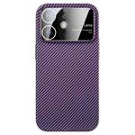 For iPhone 12 Large Window Carbon Fiber Shockproof Phone Case(Dark Purple)