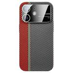 For iPhone 12 Large Window Carbon Fiber Shockproof Phone Case(Red Black)