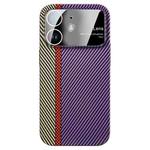 For iPhone 12 Large Window Carbon Fiber Shockproof Phone Case(Green Purple)