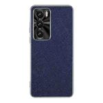 For OPPO Reno12 Global Silver Edge Cross Texture PU Leather Phone Case(Sapphire Blue)