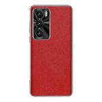 For OPPO Reno12 Global Silver Edge Cross Texture PU Leather Phone Case(Red)