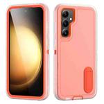 For Samsung Galaxy S23 FE 5G Rugged PC + Silicone Phone Case with Holder(Transparent+Orange)