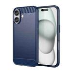 For iPhone 16 Plus Brushed Texture Carbon Fiber TPU Phone Case(Blue)
