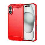 For iPhone 16 Brushed Texture Carbon Fiber TPU Phone Case(Red)