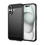 For iPhone 16 Brushed Texture Carbon Fiber TPU Phone Case(Black)